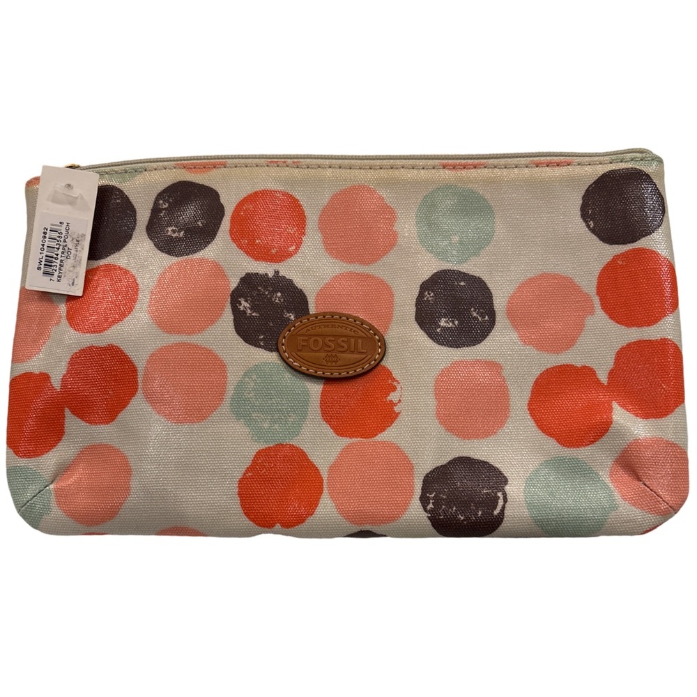 NWT FOSSIL KeyPer Trpl Pouch zippered Waxed Cosmetic Organizer Bag Pouch,